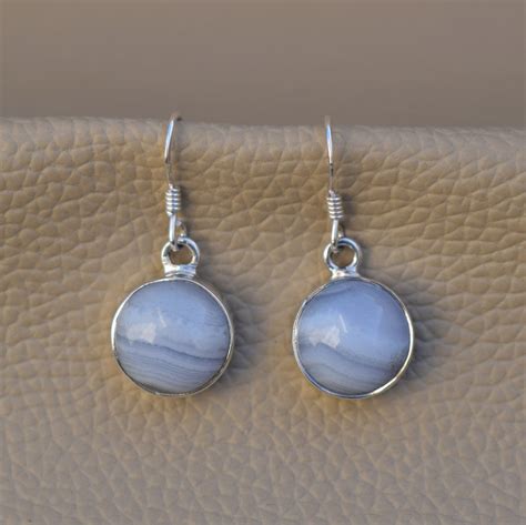 Natural Blue Lace Agate Earrings Handmade Silver Earring 925 Sterling