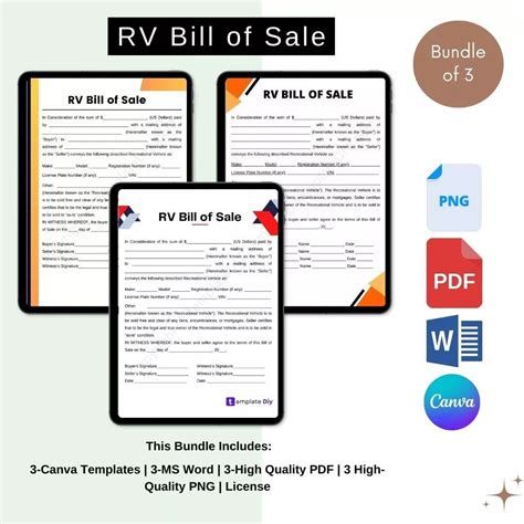 Rv Bill Of Sale Blank Printable Form Template In Pdf And Word Rv Bills