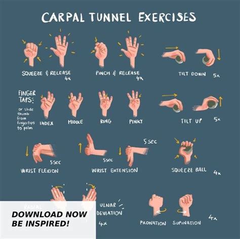 Carpal Tunnel Exercises Print Digital Blue Hand And Etsy Carpal