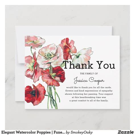 Elegant Watercolor Poppies Funeral Thank You Card In