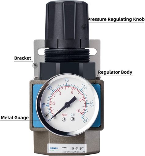 Nanpu Ur Npt Compressed Air Regulator Psi Steel Protected Dial Gauge Metal Bracket