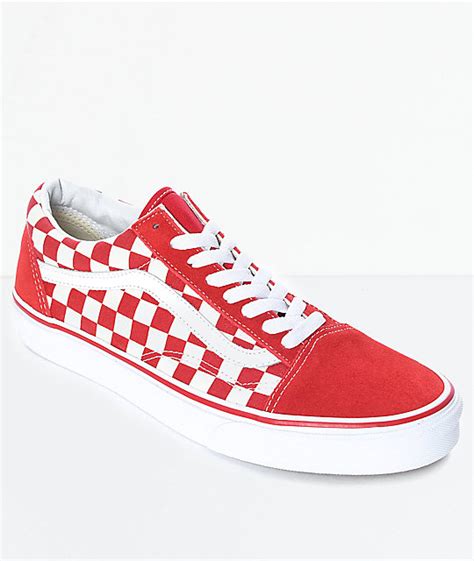 Vans Old Skool Red And White Checkered Skate Shoes Zumiez In 2020 Red