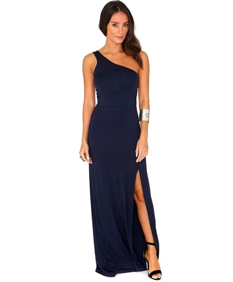 Missguided Carniela One Shoulder Maxi Dress In Navy In