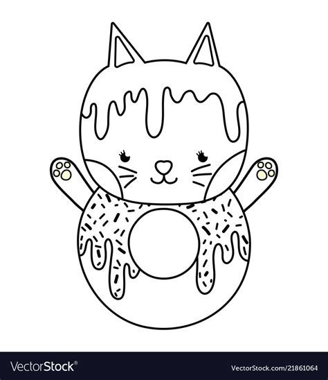 Outline Kawaii Cute Cat Donut Food Royalty Free Vector Image