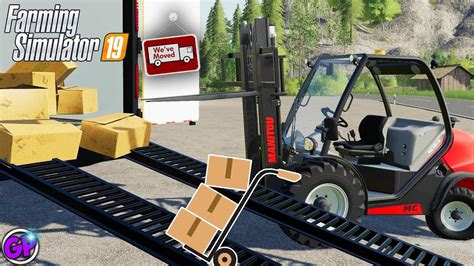 Moving Truck Fs19 Transporting Boxes Farming Simulator 19 Youtube