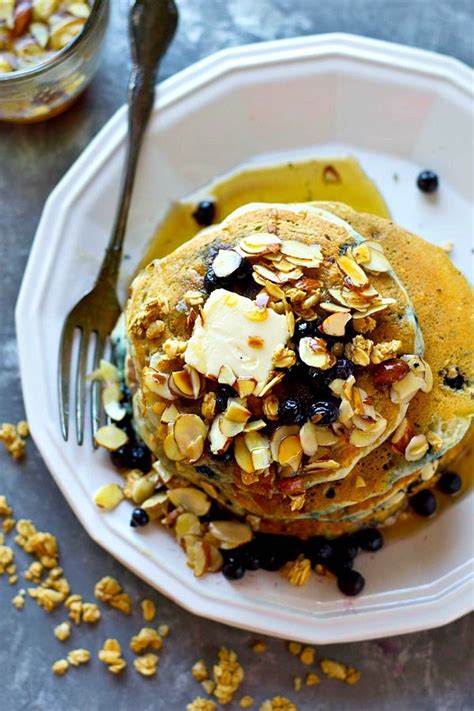 Blueberry Granola Pancakes With Almond Syrup Recipe Granola