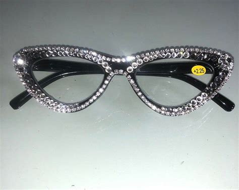 Optical Beauty Black Rhinestone Eyeglass Frames W Swarovski Crystals Strength 3 00 And 3 25