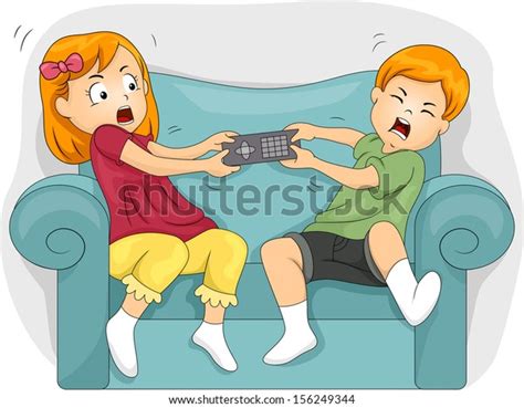 illustration sibling fighting over remote control stock vector royalty