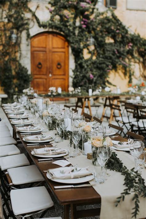 Tuscany Italy Wedding Romantic Table Decoration With Greenery