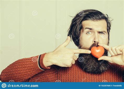 Amazed Bearded Man With Heart Stock Image Image Of Face Bearded 152207605