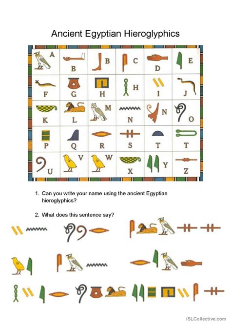 Reading Egyptian Hieroglyphics English Esl Worksheets Pdf And Doc
