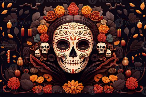 Dia De Los Muertos Background Day Of The Dead Art Decoration Bones