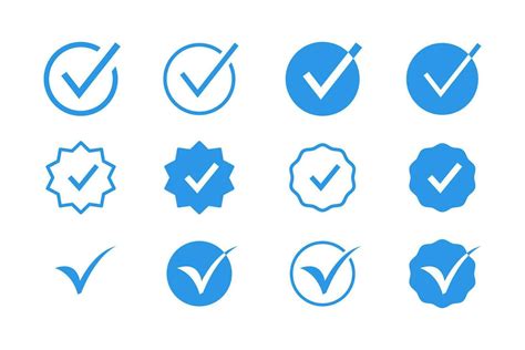 Verified Check Mark Sign Logo Badge Icon Set With Blue Color Check