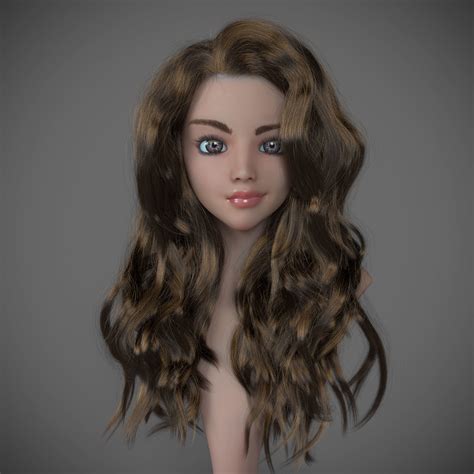Girl Long Curly Hair For Production Render With 3d Model 1