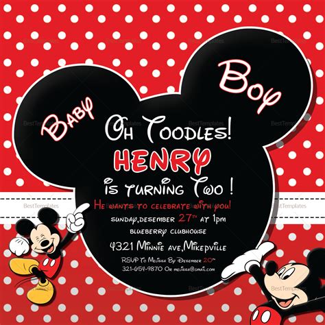 Cute Mickey Mouse Birthday Invitation Design Template In Psd Word