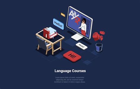 Premium Vector Language Study Courses Vector Illustration In Cartoon