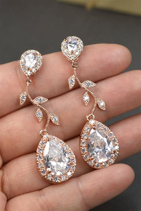 5 out of 5 stars. Rose Gold Crystal Bridal Earrings Wedding Jewelry Set ...