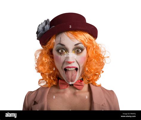 Funny Grimace Clown Girl Girl With Tongue Outside Stock Photo Alamy