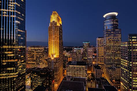 Minneapolis Minnesota Night Skyscrapers Buildings