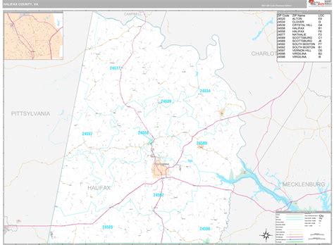 Halifax County, VA Wall Map Premium Style by MarketMAPS - MapSales