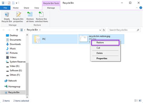 Note that you can't restore the file from c: How to Restore Deleted Files from Recycle Bin