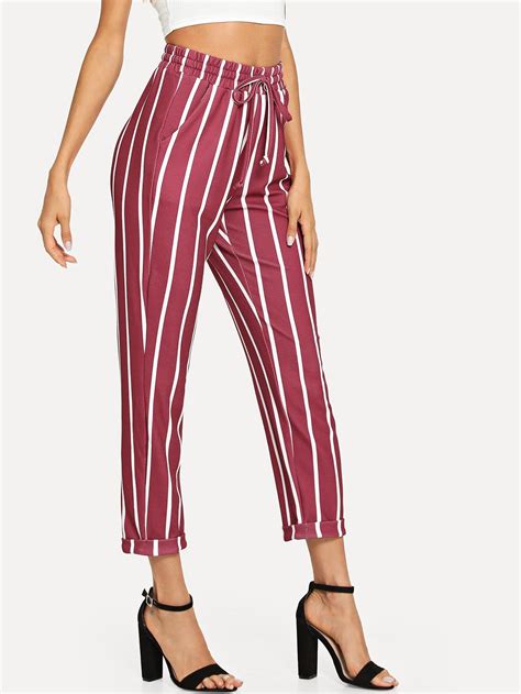 Drawstring Waist Striped Tapered Pants SheIn Sheinside Tapered Pants