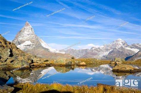 East Side Hoernligrat Of Matterhorn 4478 M Reflected In Riffelsee