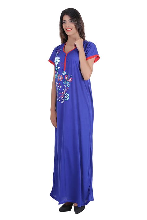 Buy Glossia Blue Cotton Nighty And Night Gowns Online ₹399 From Shopclues