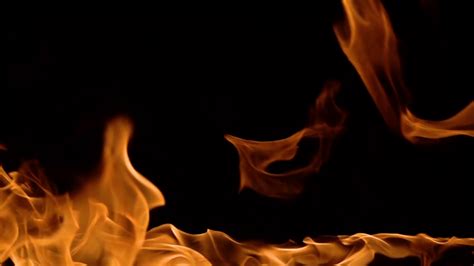 Flames Of Fire On Black Background In Slow Motion Stock Video Footage