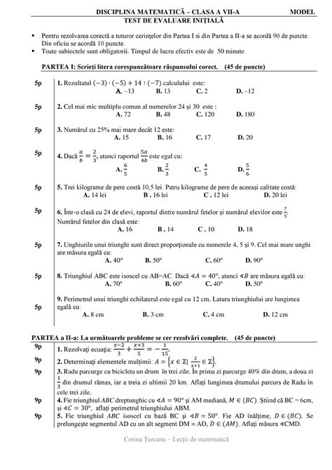 Teste Matematica Clasa 1