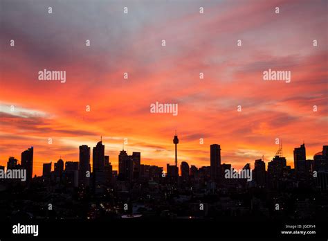 City Skyline At Sunset Sydney New South Wales Australia Stock Photo