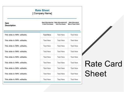 Rate Card Sheet Powerpoint Templates Designs Ppt Slide Examples