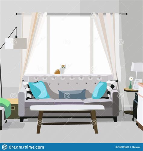 Modern Vector Living Room Interior Design Apartment Illustration
