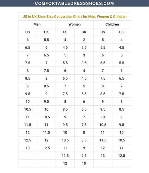 Mens And Womens Size Chart Shoes