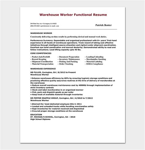 Resume Sample Warehouse Worker Get Free Templates