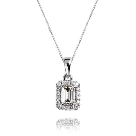 Emerald Cut Diamond Halo Pendant Pravins