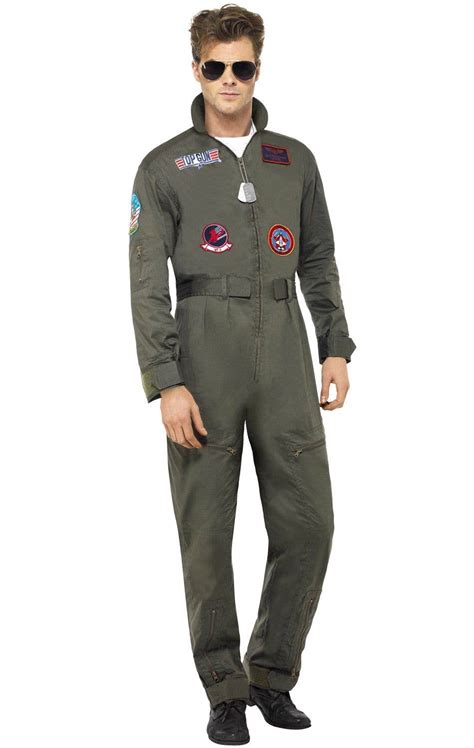 Green Aviator Uniform Jumpsuit Mens Top Gun Pilot Maverick Costume
