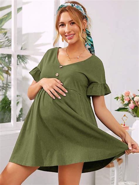 Maternity Button Detail Flounce Sleeve Smock Dress Shein Usa Maternity Clothes Summer
