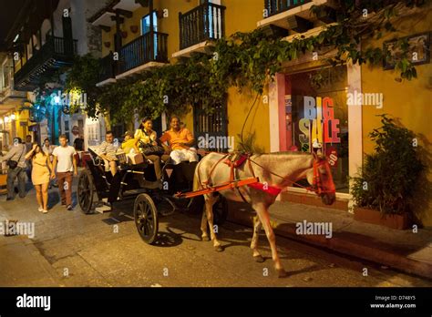 Horse Carriage At Night In Cartagena Colombia A Walled City And