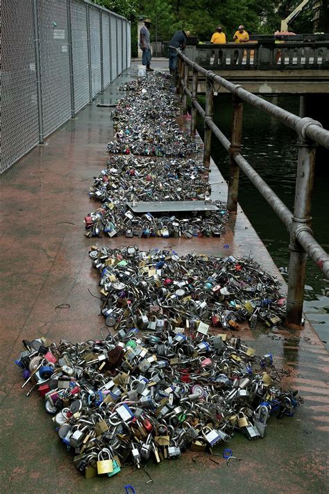 San Antonios Famed Fence Filled With Padlocks Of Love Downtown Is