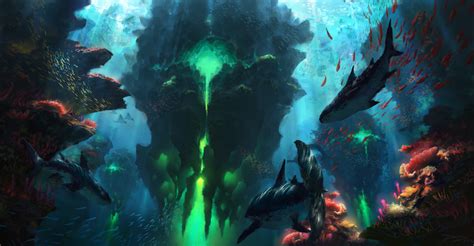 Artstation Underwater Fusion Piotr Dura Fantasy Art Landscapes
