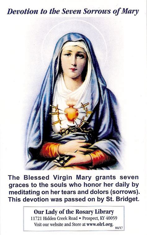 Devotion To The Seven Sorrows Of Mary Prayer Card Freebie