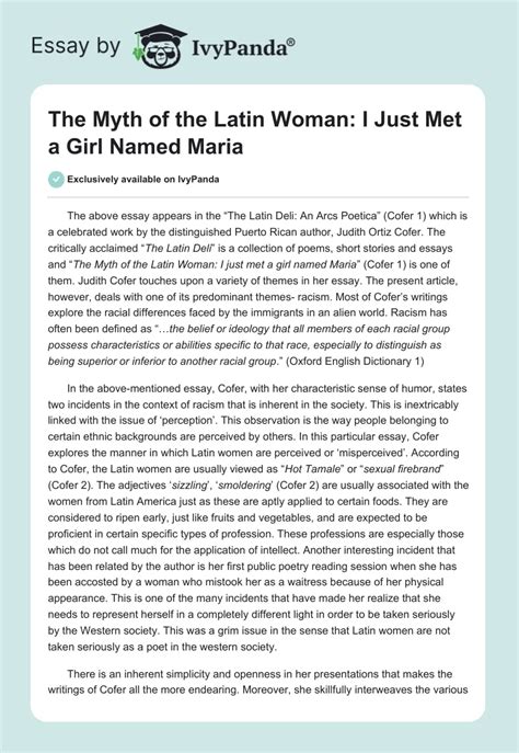 The Myth Of The Latin Woman 570 Words Essay Example