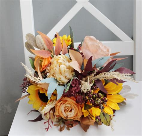 Taupe Tan Ivory Sunflower Bouquet Fall Wedding Bouquet Boho Etsy