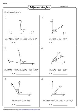 Adjacent angles worksheets