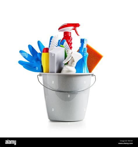 Bucket With Cleaning Supplies Isolated On White Background Single