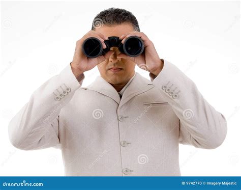 Businessman Looking Through Binocular Stock Photo Image Of Horizontal