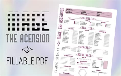 Mage The Ascension Character Sheet Fillable Pdf Etsy