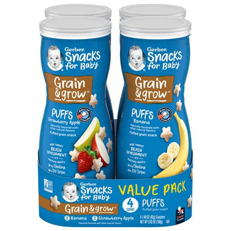 Save On Gerber Snacks For Baby Grain And Grow Puffs Bananastrawberry