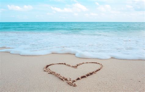 Wallpaper Sand Sea Wave Beach Summer Love Heart